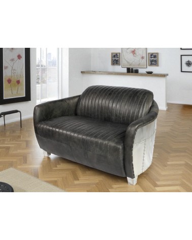 Flieger Sofa grau vintage Leder 2-Sitzer - Modell Amy