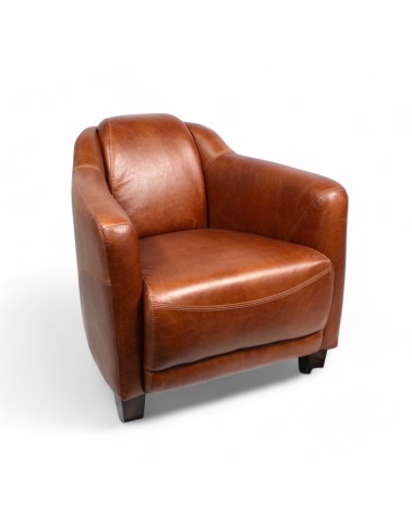 Fauteuil club en cuir marron cognac - collection Alfred