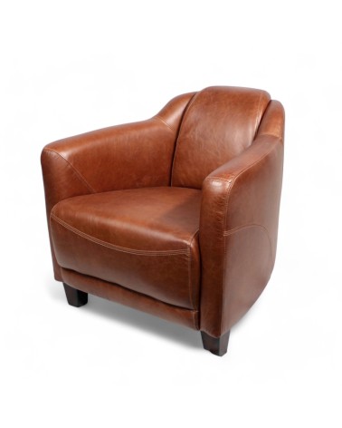 Fauteuil club en cuir marron cognac - collection Alfred