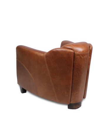 Fauteuil club en cuir marron cognac - collection Alfred
