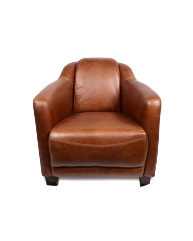 Fauteuil club en cuir marron cognac - collection Alfred
