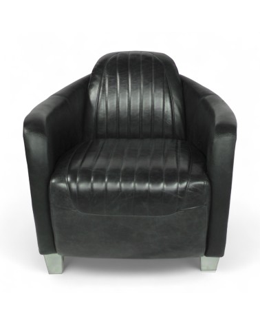 Vintage Fliegersessel schwarzem Leder Metall - Kollektion Amy