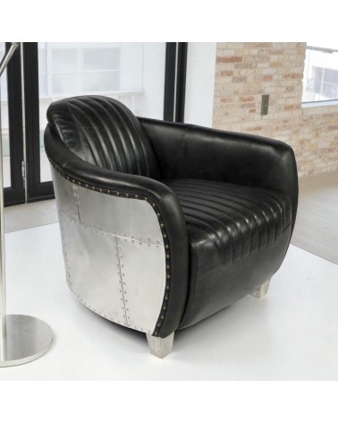 Vintage Fliegersessel schwarzem Leder Metall - Kollektion Amy
