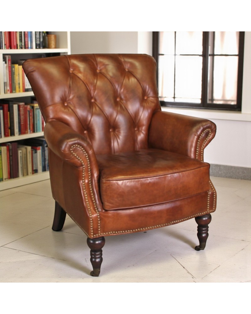 Fauteuil chesterfield cuir vintage marron - modèle Professor
