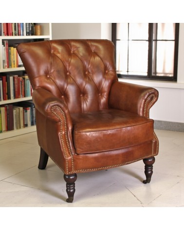 Fauteuil chesterfield cuir vintage marron - modèle Professor