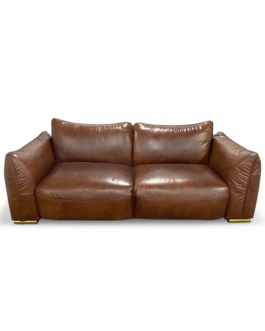 Canapé design cuir vieilli marron 3 places - modèle Bessie