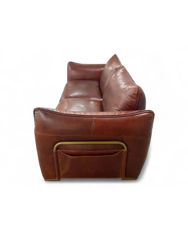Canapé design cuir vieilli marron 3 places - modèle Bessie
