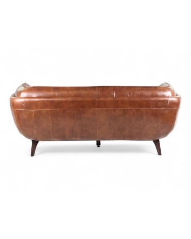 Canapé cuir marron vintage 3 places - collection Sixtees