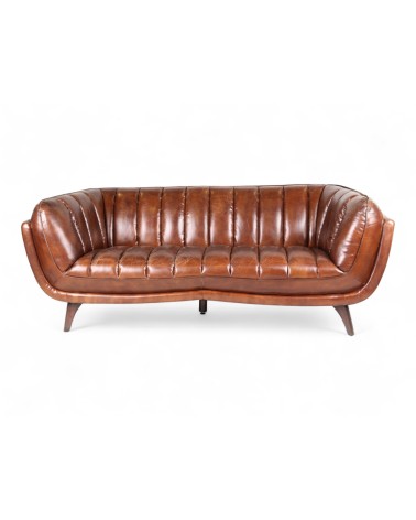 Canapé cuir marron vintage 3 places - collection Sixtees