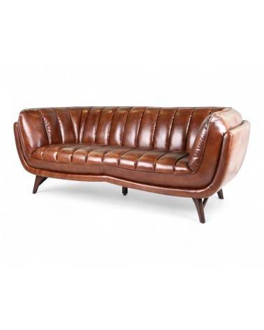 Canapé cuir marron vintage 3 places - collection Sixtees