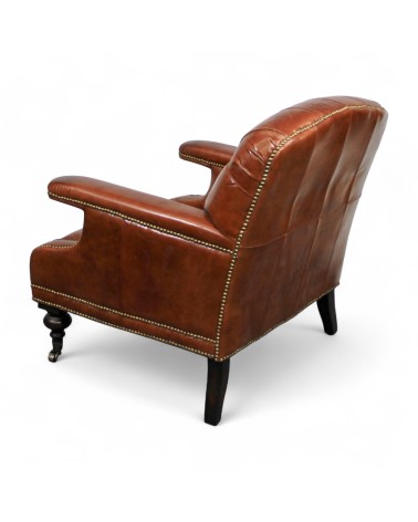 Fauteuil marron capitonné style Chesterfield - modèle Travis