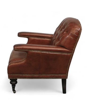 Fauteuil marron capitonné style Chesterfield - modèle Travis