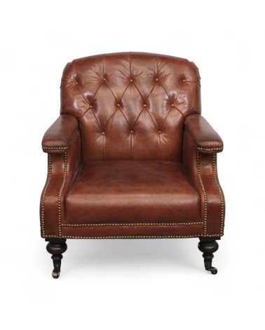Fauteuil marron capitonné style Chesterfield - modèle Travis