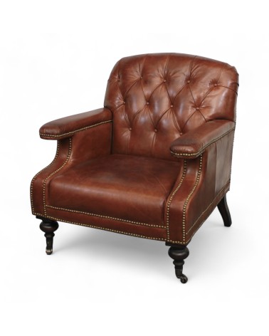 Fauteuil marron capitonné style Chesterfield - modèle Travis