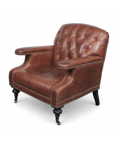 Fauteuil marron capitonné style Chesterfield - modèle Travis