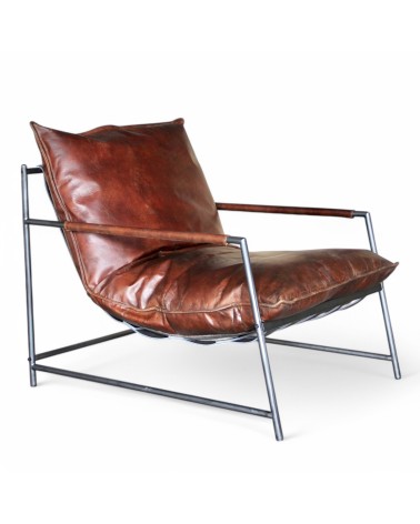 Fauteuil métal cuir design - modèle Rupert