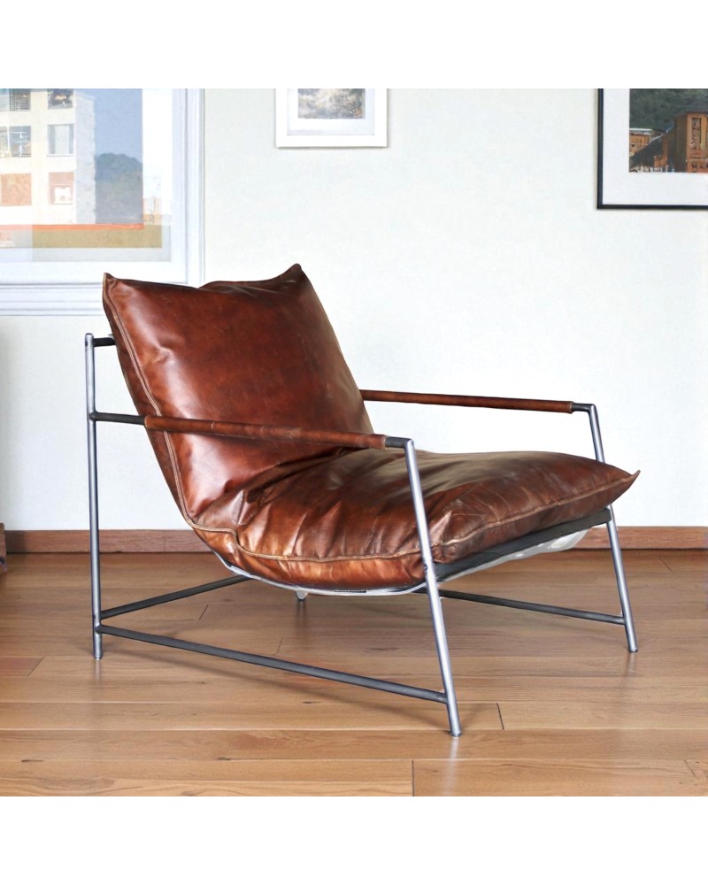 Sessel Metall braun Leder - Modell Rupert