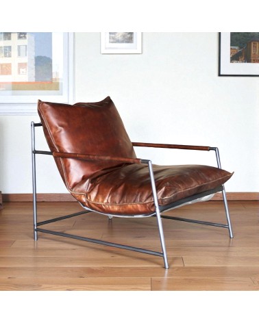 Fauteuil métal cuir design - modèle Rupert