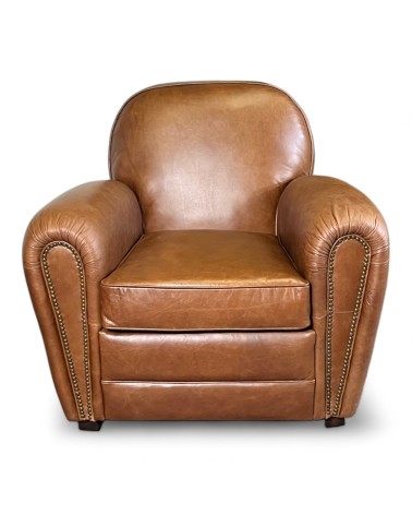 Fauteuil club cuir marron style rétro - collection Chaplin