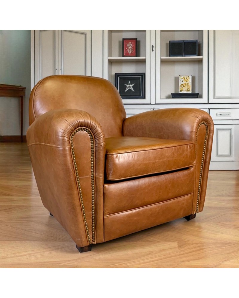 Fauteuil club cuir marron style rétro - collection Chaplin