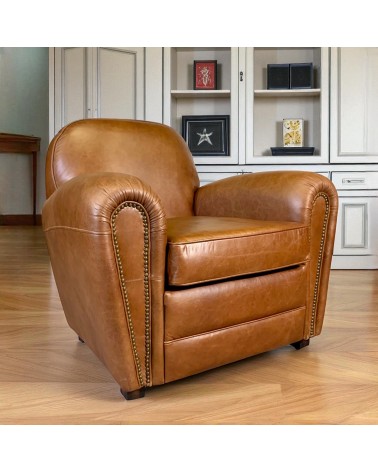 Fauteuil club cuir marron style rétro - collection Chaplin