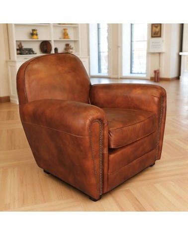 Braunem Leder Clubsessel in Antikoptik – Kollektion Chaplin