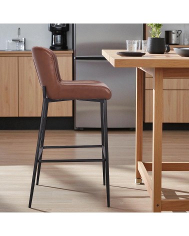 2 Chaises de bar en cuir marron et métal noir - collection Sindy