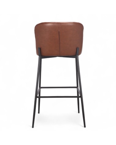 2 Chaises de bar en cuir marron et métal noir - collection Sindy