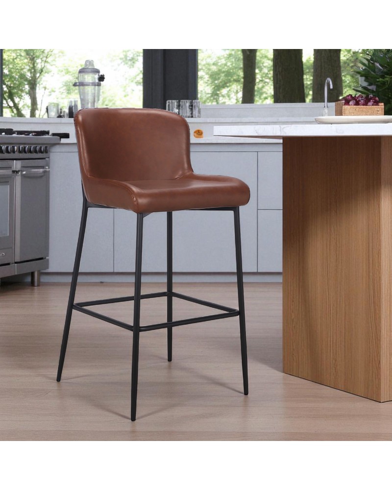 2 Chaises de bar en cuir marron et métal noir - collection Sindy