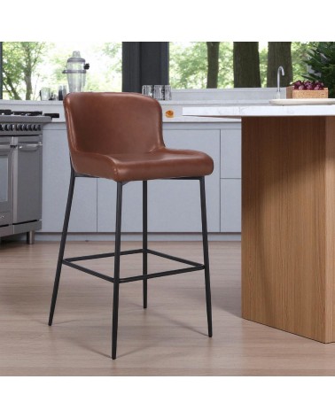 2 Chaises de bar en cuir marron et métal noir - collection Sindy