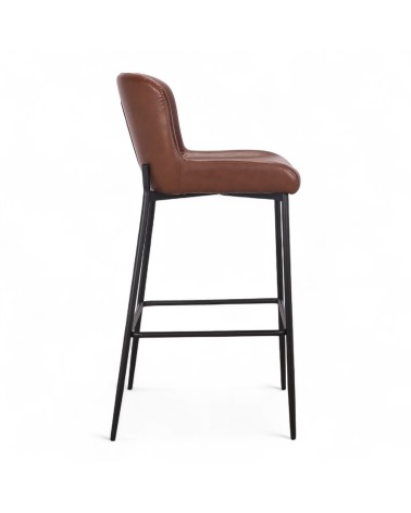 2 Chaises de bar en cuir marron et métal noir - collection Sindy
