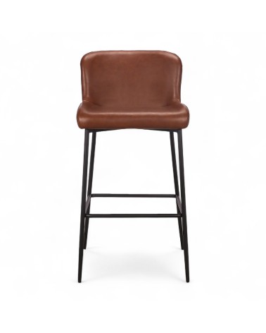 2 Chaises de bar en cuir marron et métal noir - collection Sindy