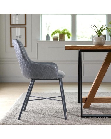 2 x Chaises cuir gris vintage capitonnées - modèle Tudor