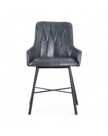 2 x Chaises cuir gris vintage capitonnées - modèle Tudor