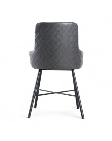 2 x Chaises cuir gris vintage capitonnées - modèle Tudor