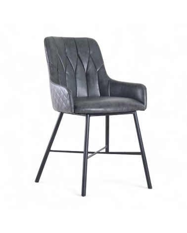 2 x Chaises cuir gris vintage capitonnées - modèle Tudor