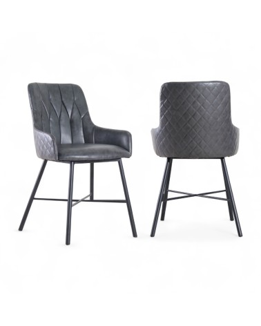 2 x Chaises cuir gris vintage capitonnées - modèle Tudor
