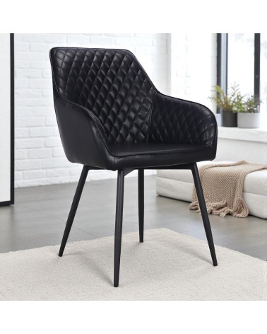 6 x chaises cuir noir bycast - modèle Nottingham