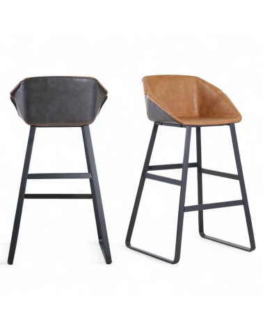 2 x Chaises de bar marron et gris - modèle Norfolk