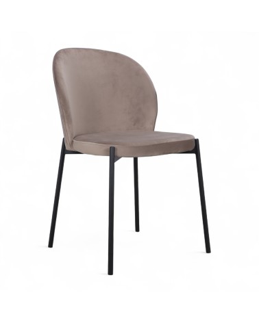 Moderner Samtstuhl Newcastle in Beige mit schwarzen Metallbeinen – 3/4 Ansicht