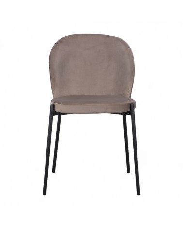 Chaise moderne Newcastle en velours beige – profil avec pieds métal noir