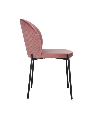 Vue latérale de la chaise Erin en velours côtelé rose