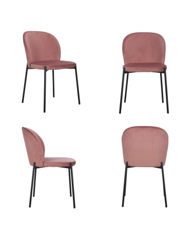 Chaise Erin en velours côtelé rose – vues avant, arrière et profil