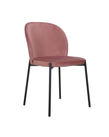 Designstuhl Erin aus rosa Samt mit schwarzen Metallbeinen