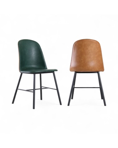 2 x Chaises bicolores cuir marron clair et vert - modèle Sandrigham