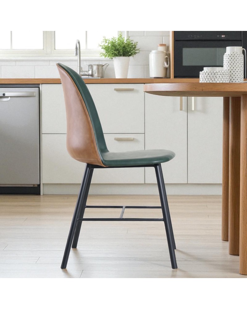2 x Chaises bicolores cuir marron clair et vert - modèle Sandrigham