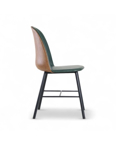 2 x Chaises bicolores cuir marron clair et vert - modèle Sandrigham