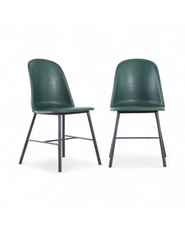 2 x Chaises cuir vert vintage - modèle Sandrigham