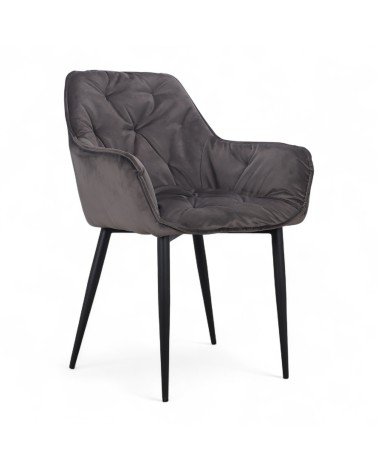 Chaise en velours gris capitonné - modèle Mildred