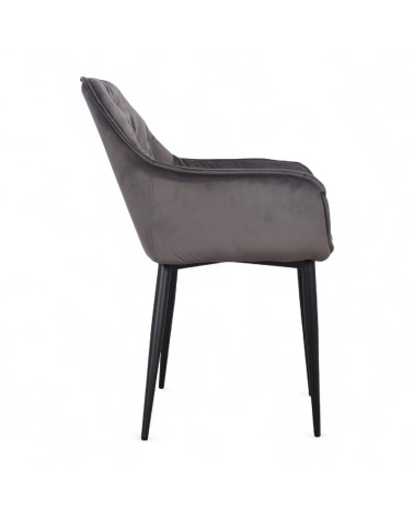 Chaise en velours gris capitonné - modèle Mildred